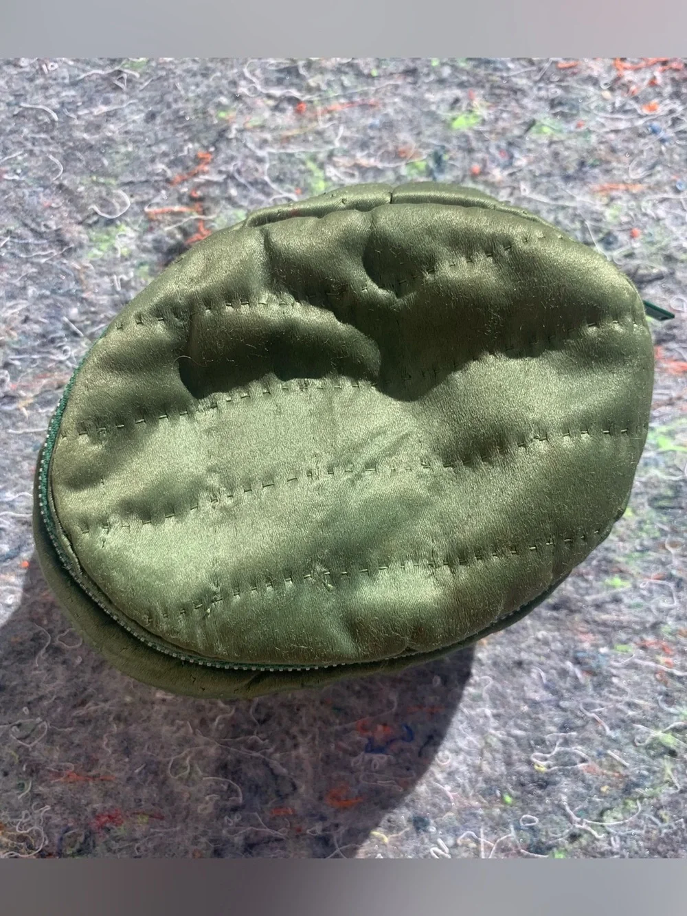 antique 30s 40s green satin with red velvet liner trinket cosmetic jewelry case